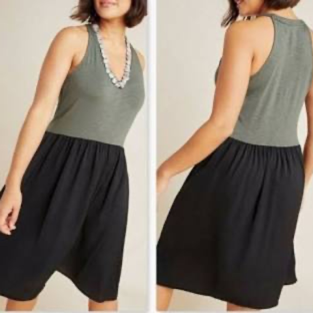 Dolan Anthropologie Colorblock Knit Dress Green Black XL EUC